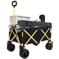 All-Terrain Folding Utility Wagon Cart with Adjustable Handle and Cup Holders for Camping Beach Shopping Supports 225lbs