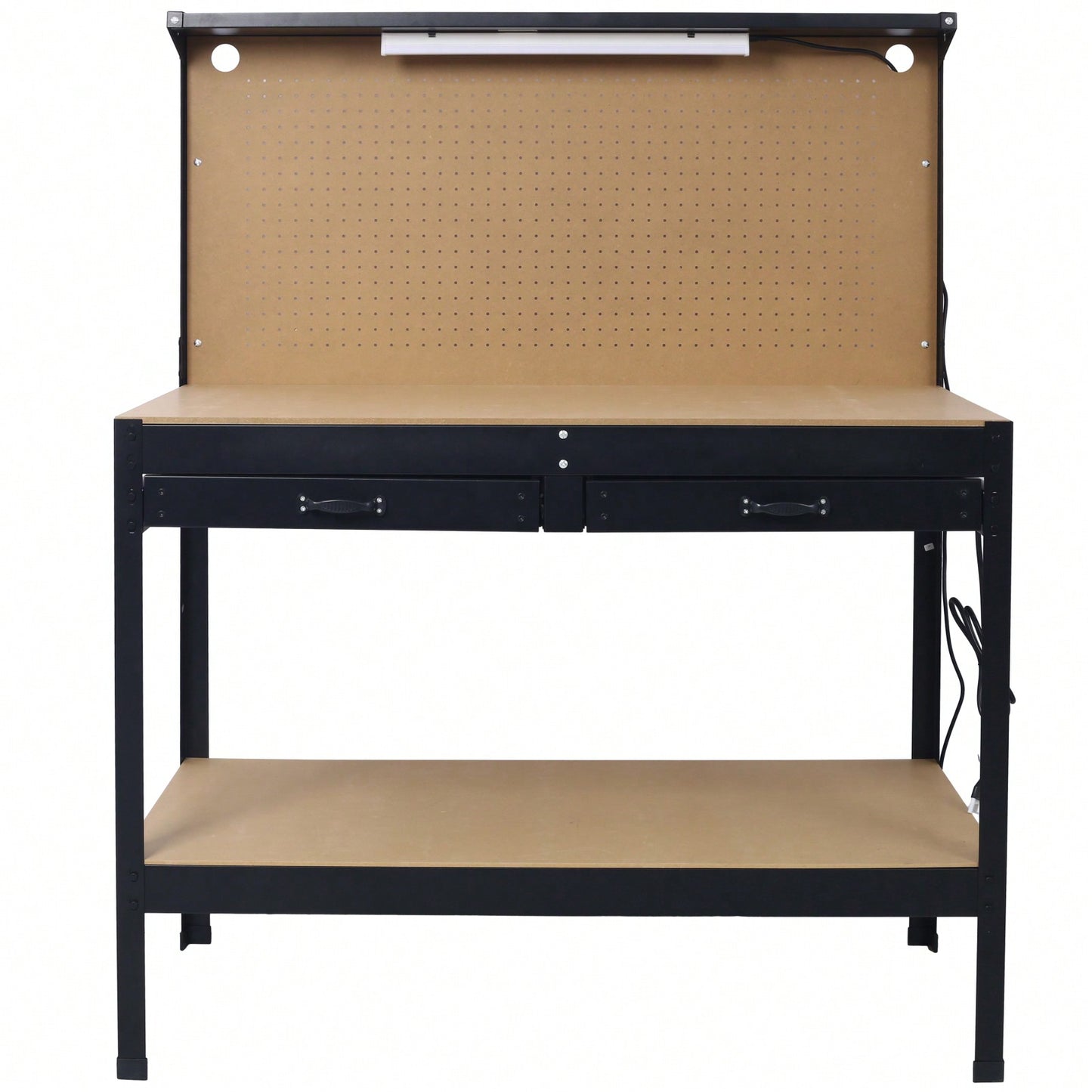 Heavy Duty Steel Workbench with Drawer Pegboard Light 220lb Capacity 4 AC Outlets 2 USB Ports for Garage Workshop Basement