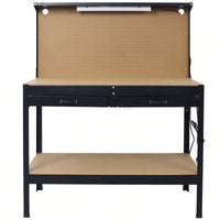 Heavy Duty Steel Workbench with Drawer Pegboard Light 220lb Capacity 4 AC Outlets 2 USB Ports for Garage Workshop Basement