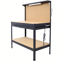 Heavy Duty Steel Workbench with Drawer Pegboard Light 220lb Capacity 4 AC Outlets 2 USB Ports for Garage Workshop Basement