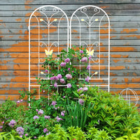 87 Inch Metal Garden Trellis 2 Pack Rustproof Support for Climbing Vines Extendable Design Cream White