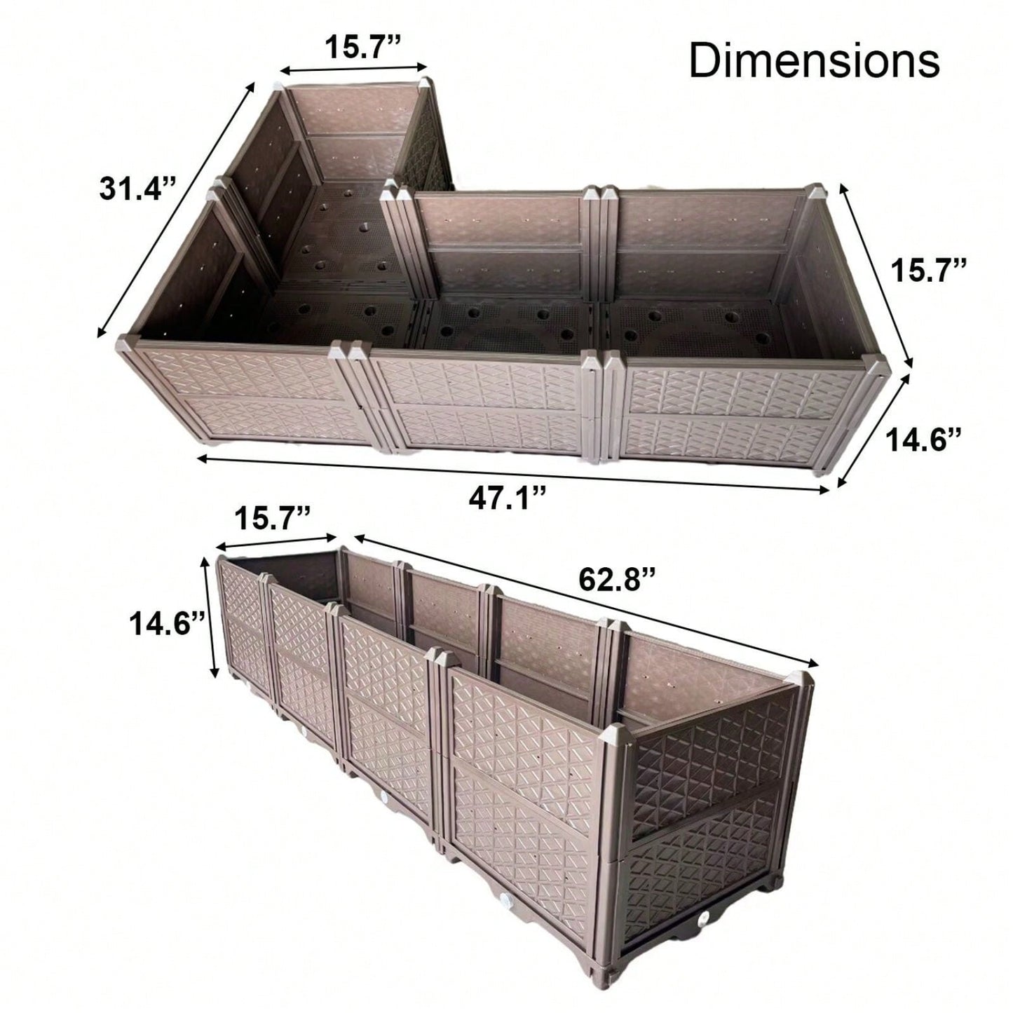 Elevated Rectangular Garden Bed Planter Box for Indoor Outdoor Vegetables Herbs and Flowers Self-Watering Durable Plastic Brown