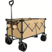 All-Terrain Heavy Duty Folding Wagon Cart with Waterproof Fabric Adjustable Handle and Cup Holders for Camping Beach and Shopping