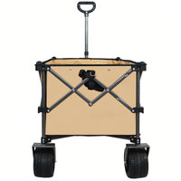 All-Terrain Heavy Duty Folding Wagon Cart with Waterproof Fabric Adjustable Handle and Cup Holders for Camping Beach and Shopping