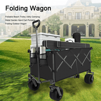 All-Terrain Heavy Duty Folding Wagon Cart with Waterproof Fabric Adjustable Handle and Cup Holders for Camping Beach and Shopping