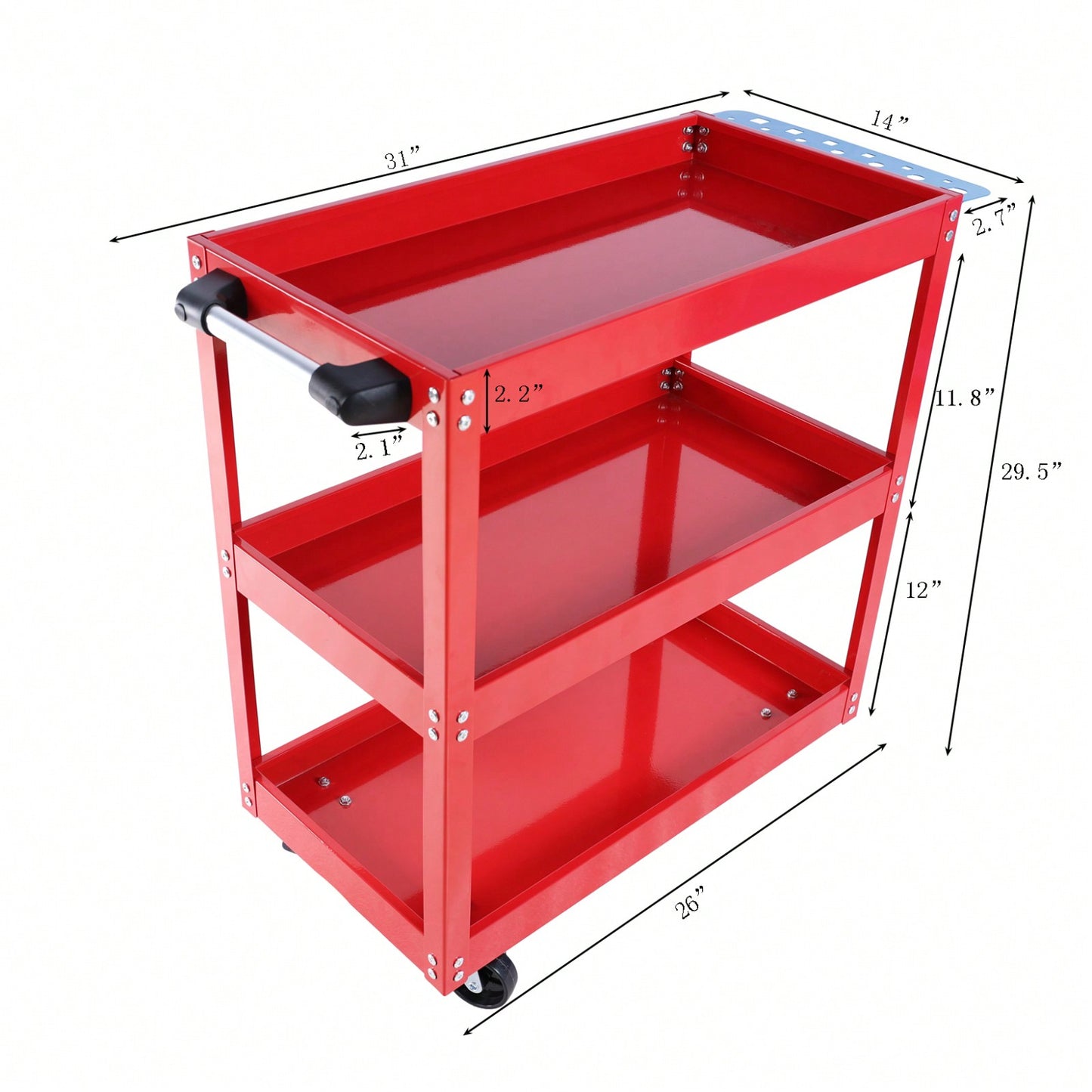 Heavy Duty 3 Tier Rolling Tool Cart 450 LBS Capacity Lockable Wheels Steel Utility Cart for Garage Warehouse Workshop