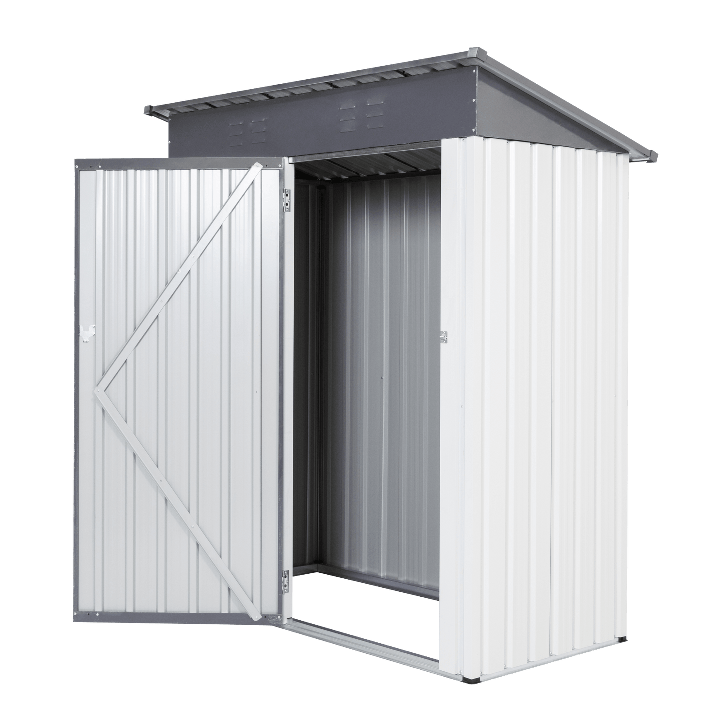 Heavy Duty Outdoor Metal Storage Shed 5x3ft Weatherproof Garden Tool Organizer with Sloped Roof and Hinged Door