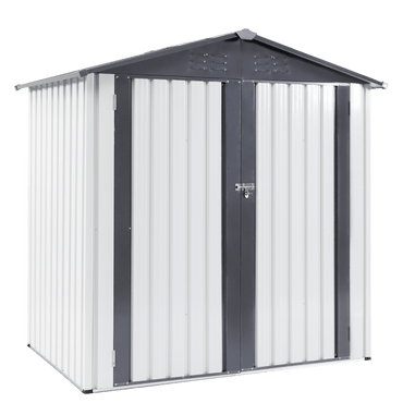 Outdoor Metal Storage Shed - Heavy Duty Weather Resistant Garden Tool Shed With Sloped Roof, Lockable Double Doors, And Easy Access - 6x4ft