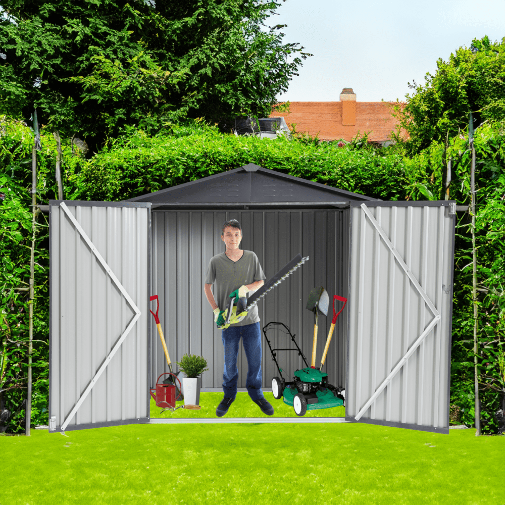 Outdoor Metal Storage Shed - Heavy Duty Weather Resistant Garden Tool Shed With Sloped Roof, Lockable Double Doors, And Easy Access - 6x4ft