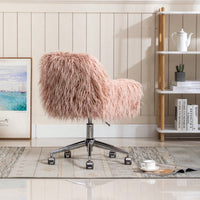 Modern Faux Fur Home Office Chair, Fluffy Chair For Girls, Makeup Vanity Chair