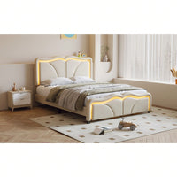 Full Size Platform Bed With Adjustable Headboard, LED Light Strip, Upholstered, No Box Spring Needed