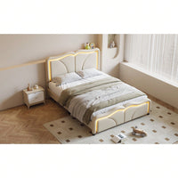 Full Size Platform Bed With Adjustable Headboard, LED Light Strip, Upholstered, No Box Spring Needed