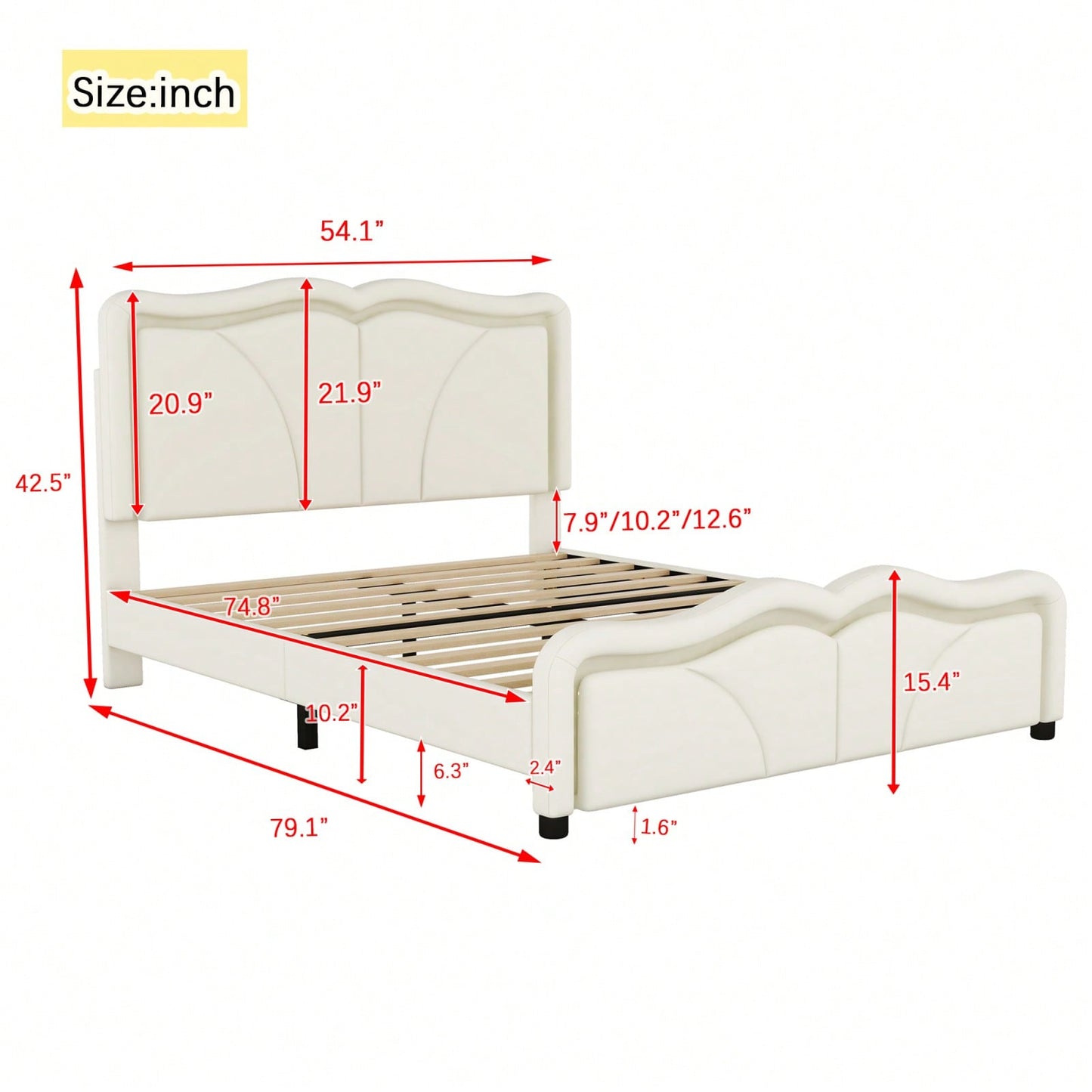 Full Size Platform Bed With Adjustable Headboard, LED Light Strip, Upholstered, No Box Spring Needed