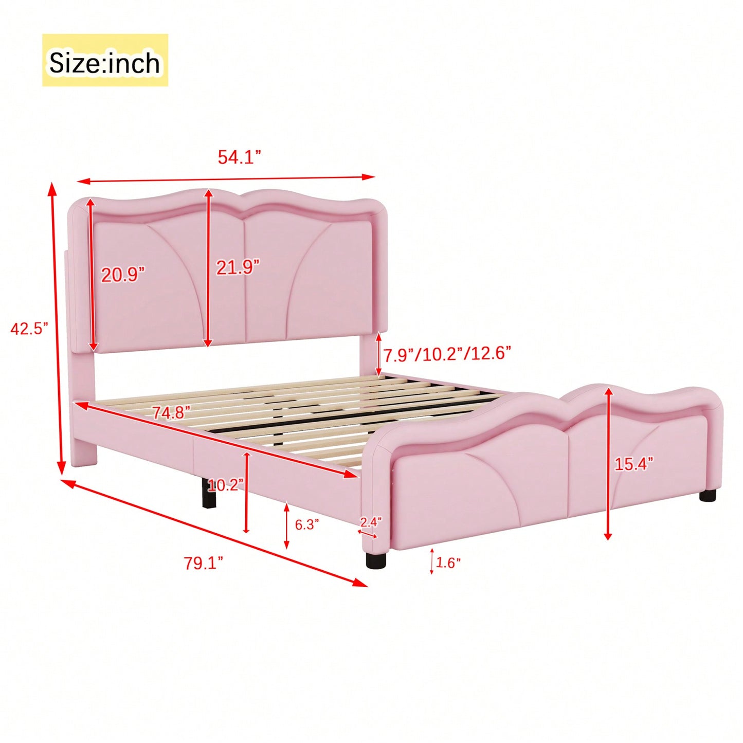 Full Size Platform Bed With Adjustable Headboard, LED Light Strip, Upholstered, No Box Spring Needed