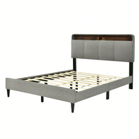 Queen Size Platform Bed Frame with Storage Headboard USB Ports Power Outlets Sensor Light Easy Assembly No Box Spring Required