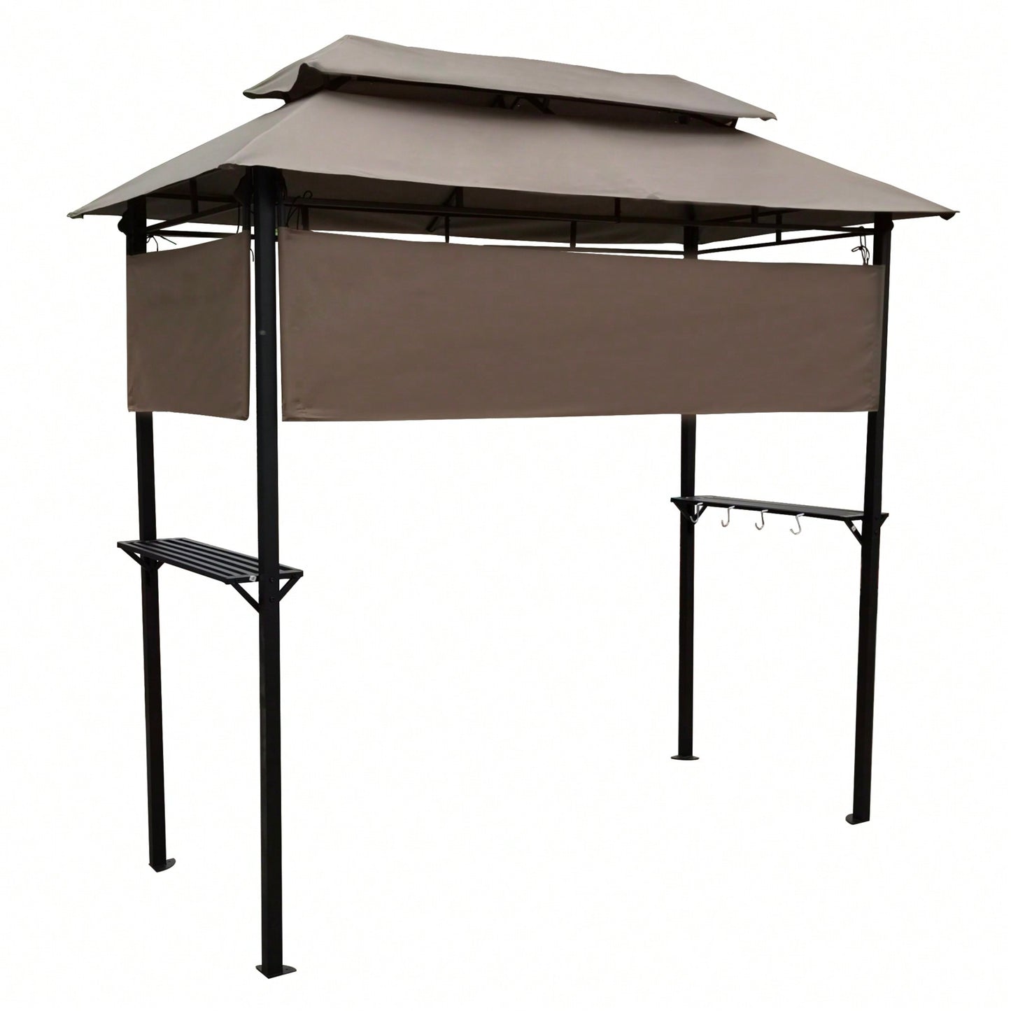 8x4ft Outdoor Grill Gazebo with Soft Top Canopy Steel Frame Two-Tier Roof Weather Resistant Easy Assembly