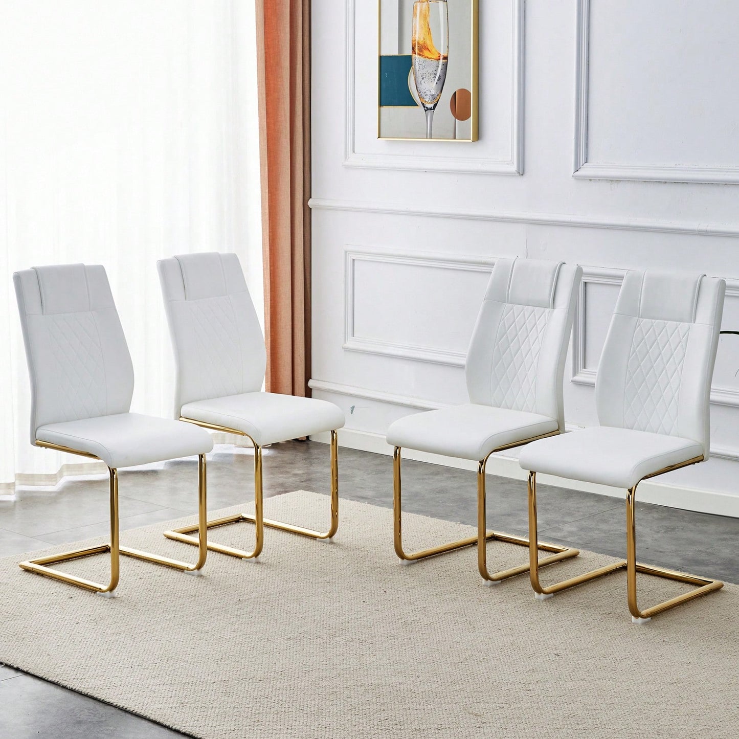 Stylish Set of 4 PU Leather Dining Chairs with Gold Legs for Kitchen Living Room Office