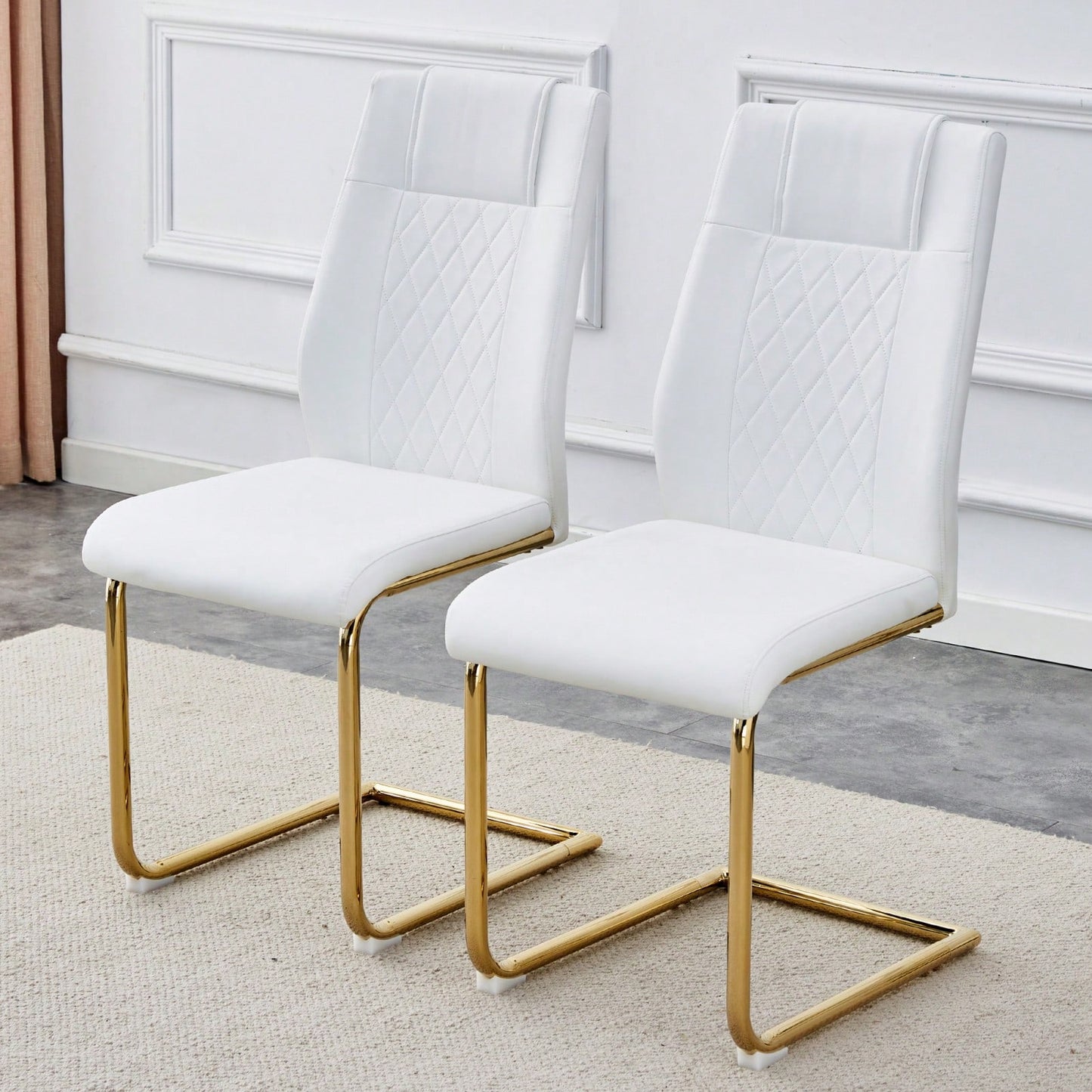 Stylish Set of 4 PU Leather Dining Chairs with Gold Legs for Kitchen Living Room Office