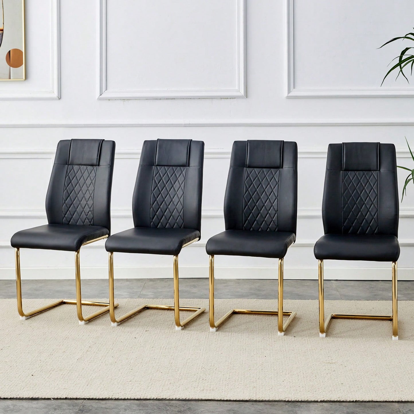 Stylish Set of 4 PU Leather Dining Chairs with Gold Legs for Kitchen Living Room Office