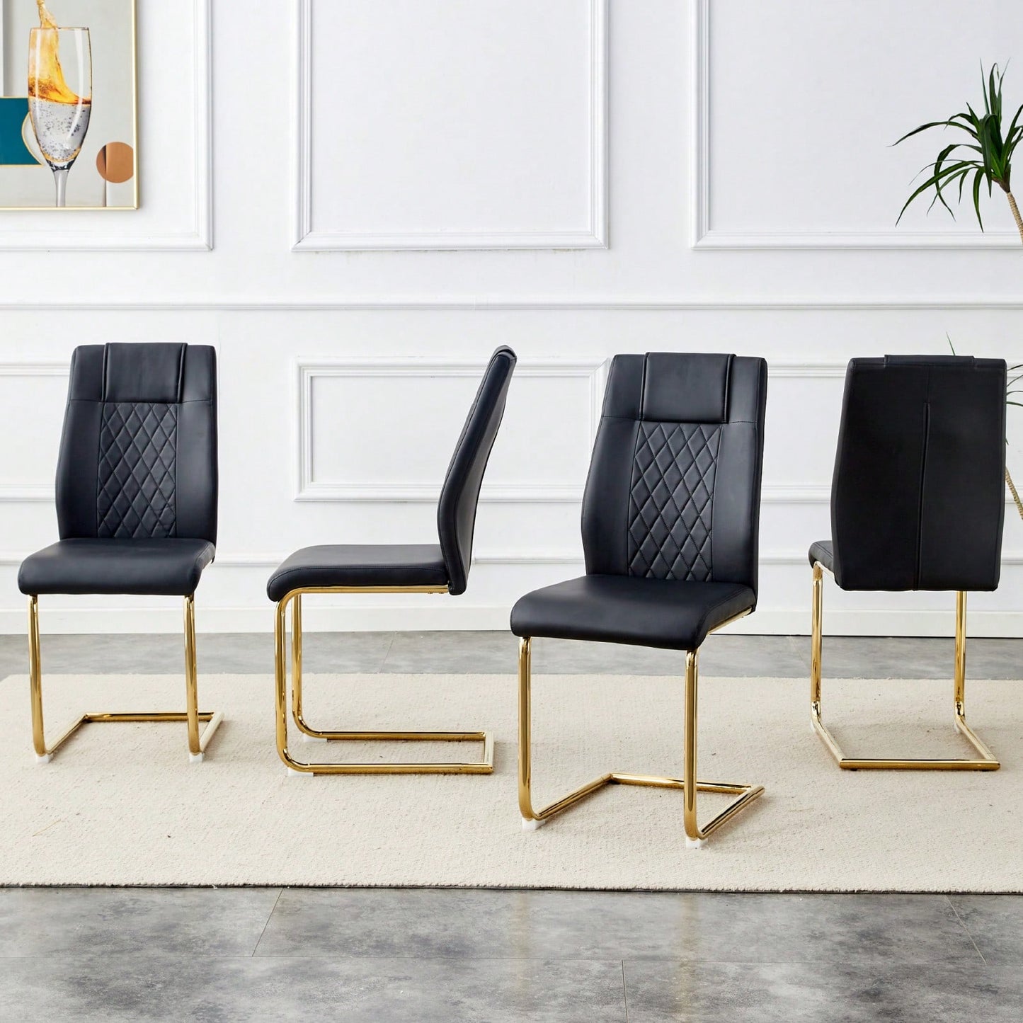 Stylish Set of 4 PU Leather Dining Chairs with Gold Legs for Kitchen Living Room Office