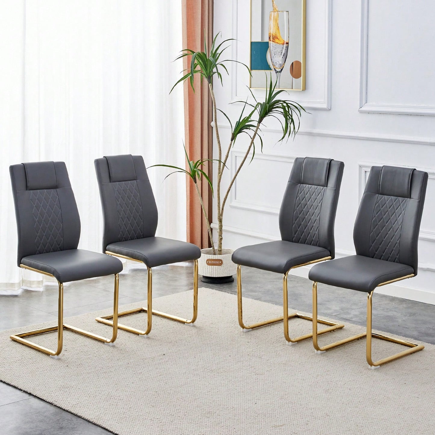 Stylish Set of 4 PU Leather Dining Chairs with Gold Legs for Kitchen Living Room Office