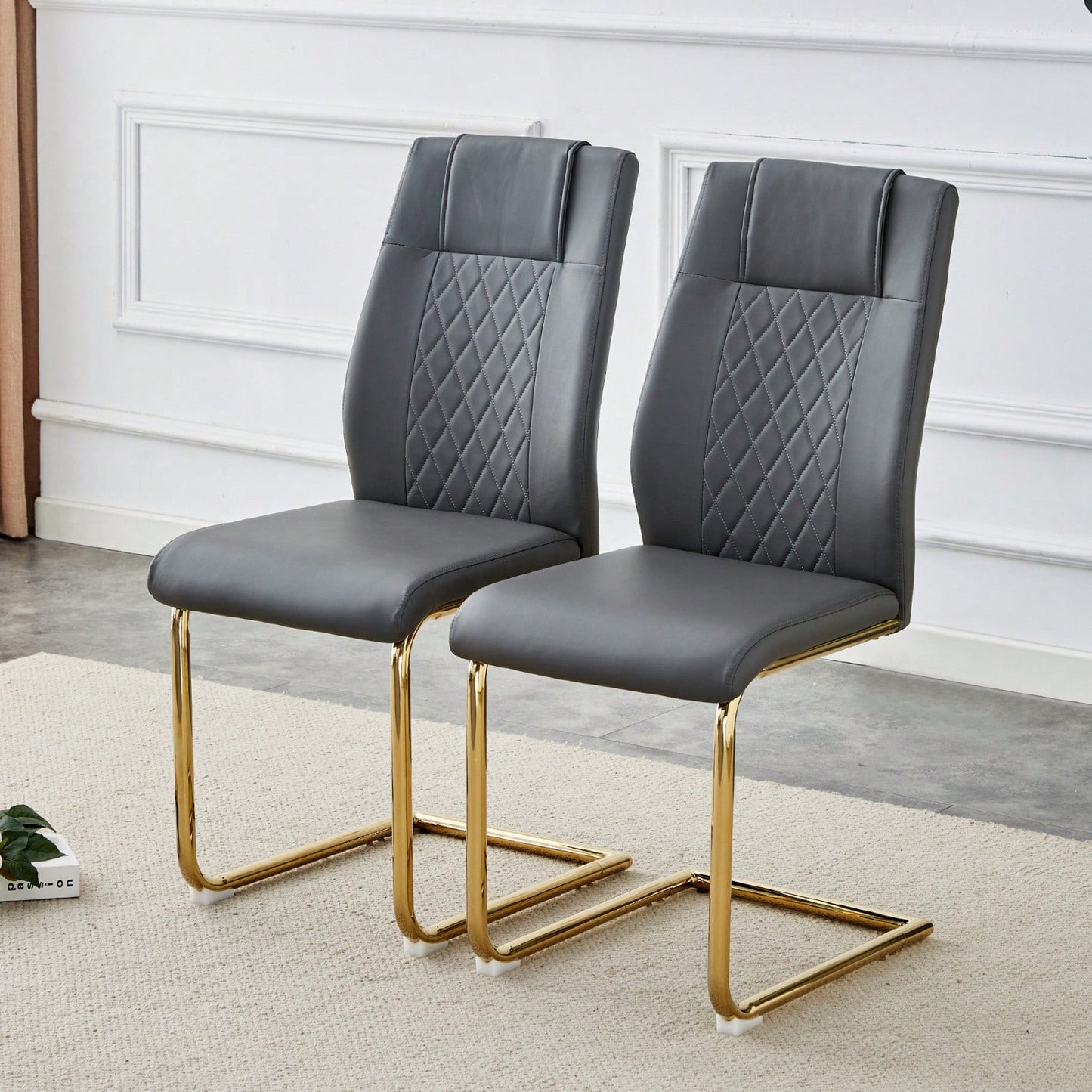 Stylish Set of 4 PU Leather Dining Chairs with Gold Legs for Kitchen Living Room Office