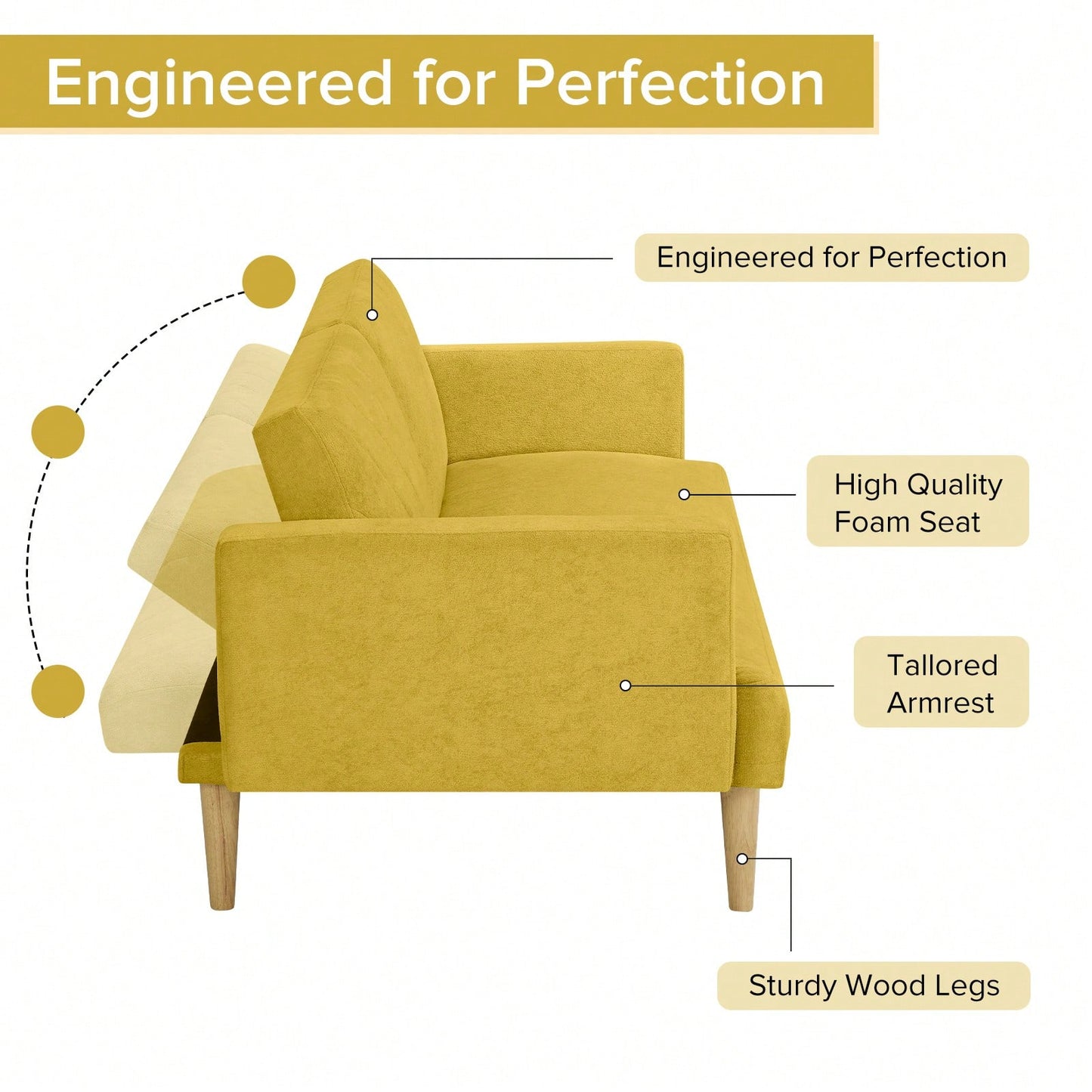 Compact Sofa Bed for Small Spaces - Converts to Single Bed - Stylish Tapered Wood Legs - Ideal for Guests - Multiple Colors Available