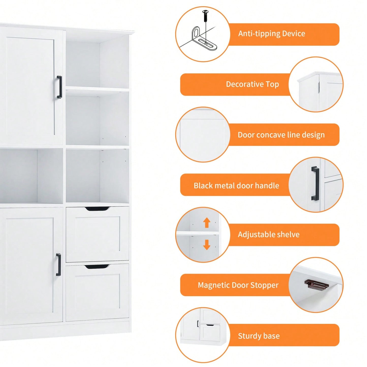 Freestanding Bathroom Storage Cabinet with Adjustable Shelves and Drawers for Versatile Home Organization