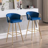 26 Inch Set Of 2 Bar Stools,With Chrome Footrest And Base Velvet + Golden Leg Simple Bar Stool