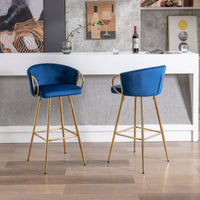 26 Inch Set Of 2 Bar Stools,With Chrome Footrest And Base Velvet + Golden Leg Simple Bar Stool