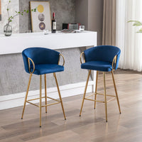 26 Inch Set Of 2 Bar Stools,With Chrome Footrest And Base Velvet + Golden Leg Simple Bar Stool