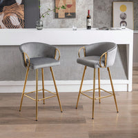 26 Inch Set Of 2 Bar Stools,With Chrome Footrest And Base Velvet + Golden Leg Simple Bar Stool