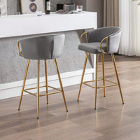 26 Inch Set Of 2 Bar Stools,With Chrome Footrest And Base Velvet + Golden Leg Simple Bar Stool
