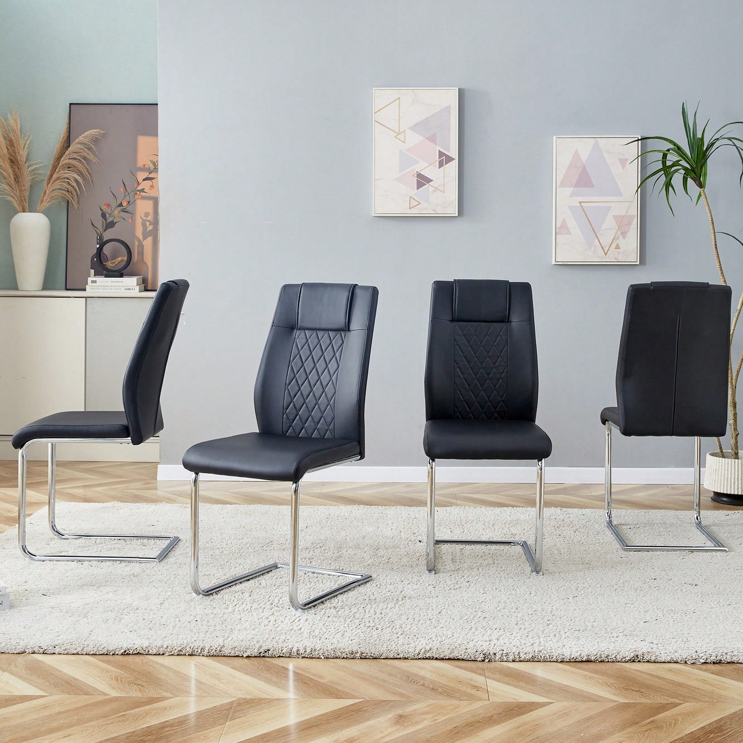 Set of 4 Modern Upholstered Faux Leather Dining Chairs with Metal Legs and Anti-Slip Footpads for Kitchen and Living Room