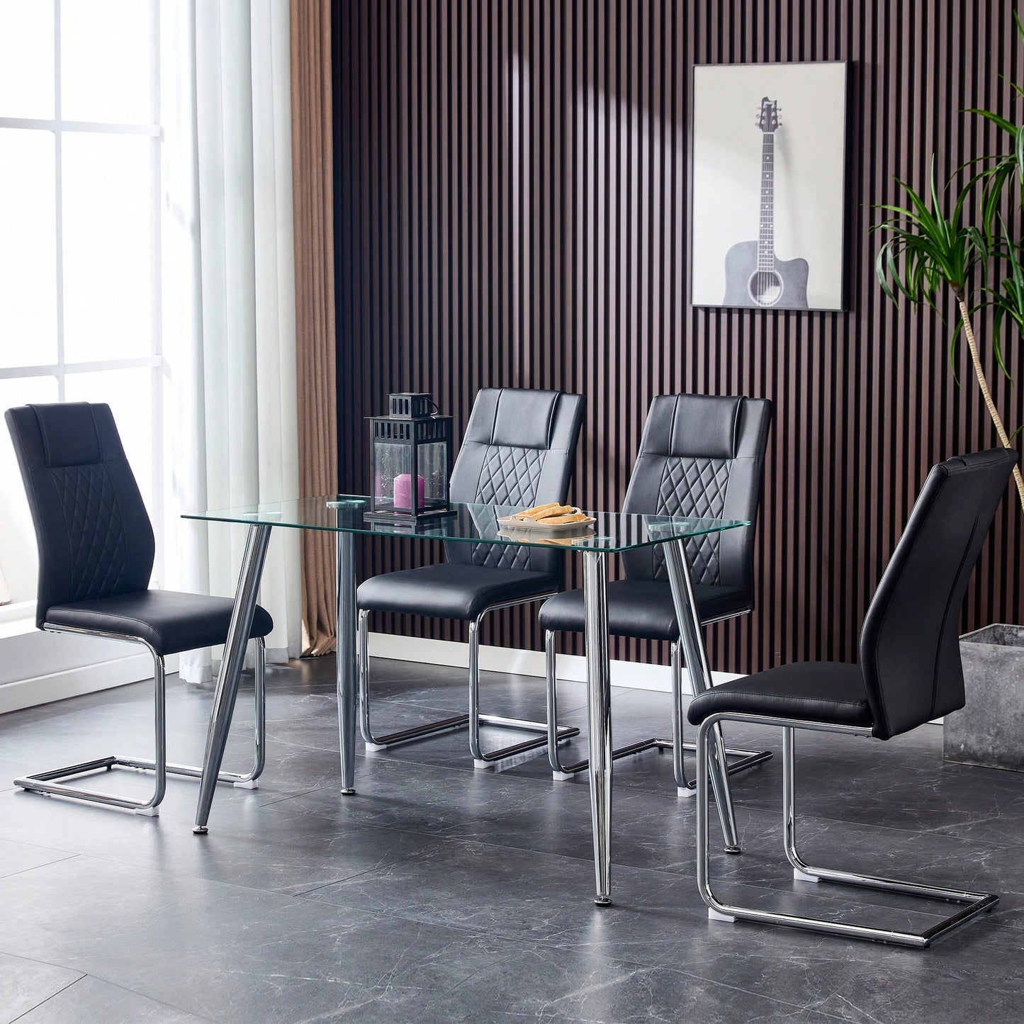Set of 4 Modern Upholstered Faux Leather Dining Chairs with Metal Legs and Anti-Slip Footpads for Kitchen and Living Room