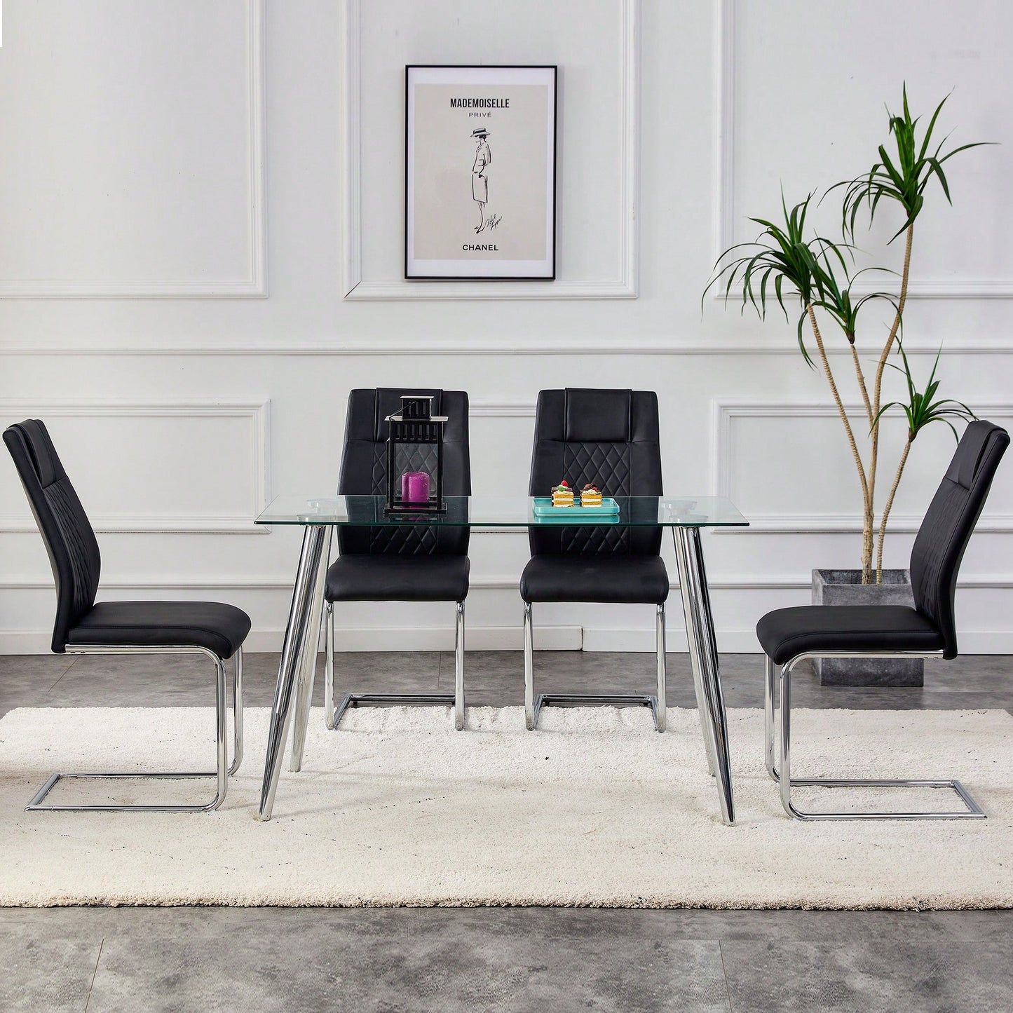 Set of 4 Modern Upholstered Faux Leather Dining Chairs with Metal Legs and Anti-Slip Footpads for Kitchen and Living Room