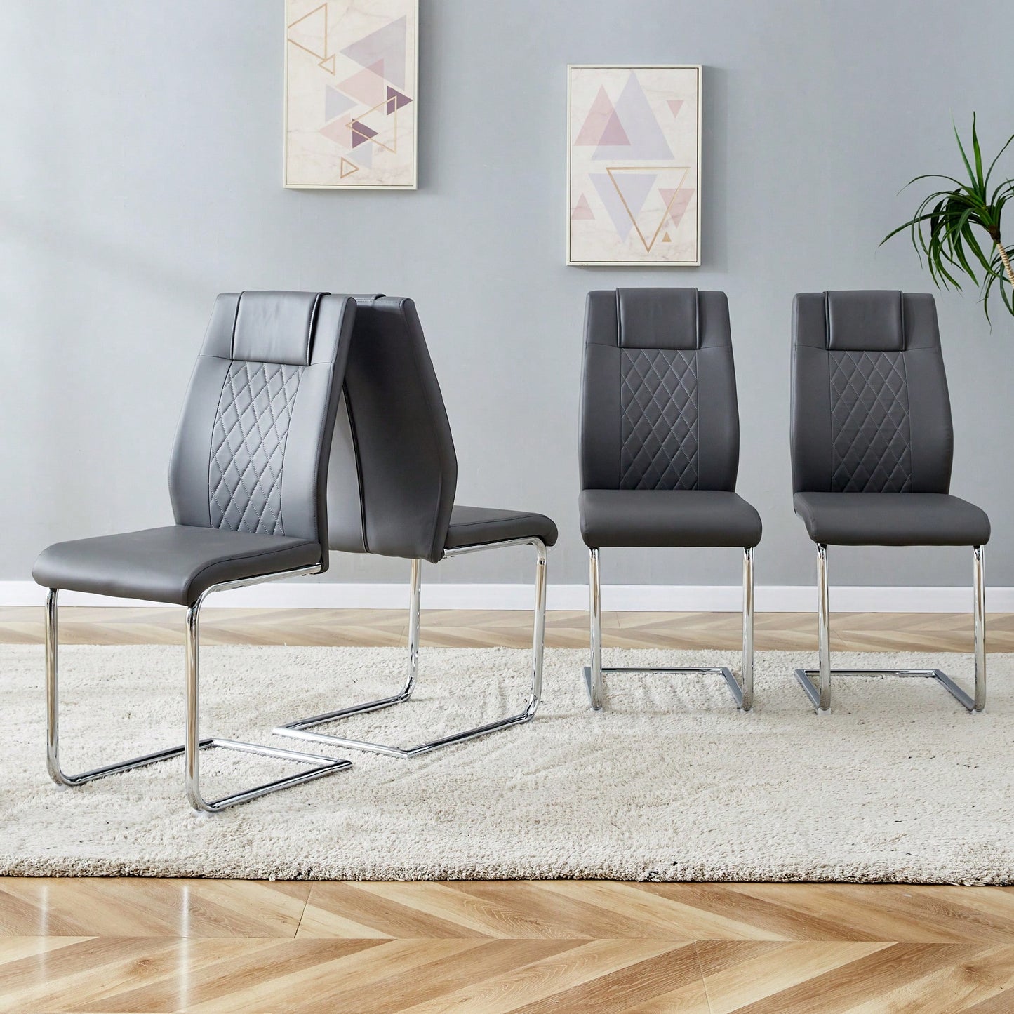 Set of 4 Modern Upholstered Faux Leather Dining Chairs with Metal Legs and Anti-Slip Footpads for Kitchen and Living Room