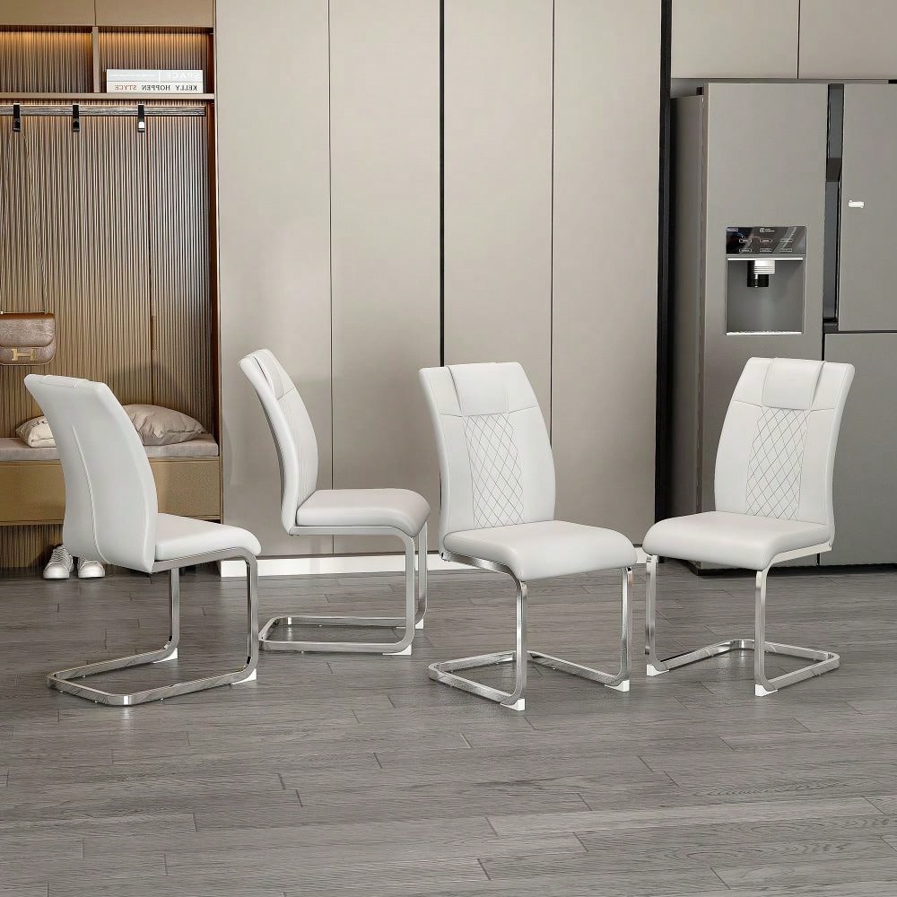 Set of 4 Modern Upholstered Faux Leather Dining Chairs with Metal Legs and Anti-Slip Footpads for Kitchen and Living Room