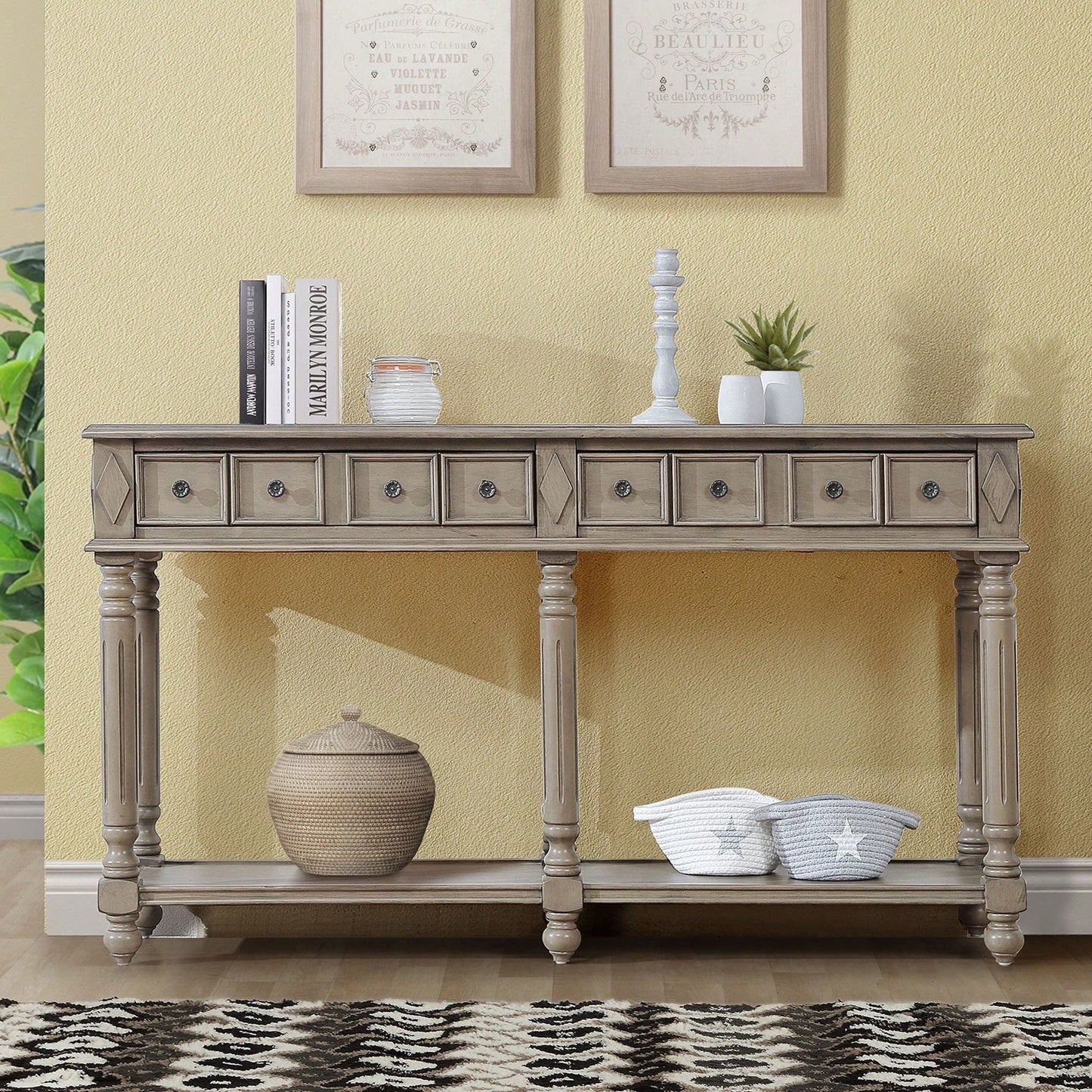 Console Table Entryway Table 58" Long Sofa Table With 2 Drawers In Same Size And Bottom Shelf For Storage