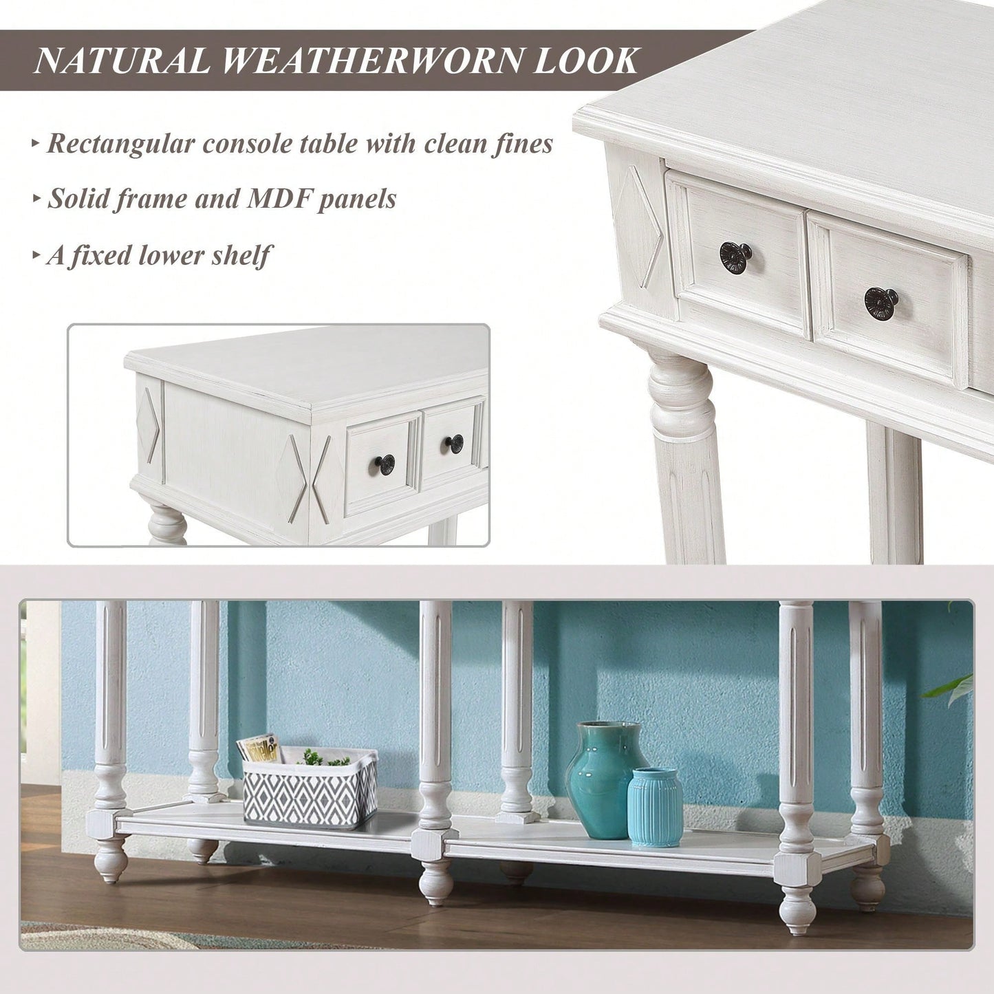 Console Table Entryway Table 58" Long Sofa Table With 2 Drawers In Same Size And Bottom Shelf For Storage