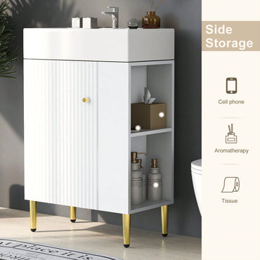 21.6" Bathroom Vanity With Sink And Open Storage - Modern Single Sink Vanity With Ceramic Top And Soft-Close Door