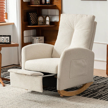 Ergonomic Upholstered Rocking Chair with Footrest High Back Padded Armchair for Living Room Bedroom Nursery
