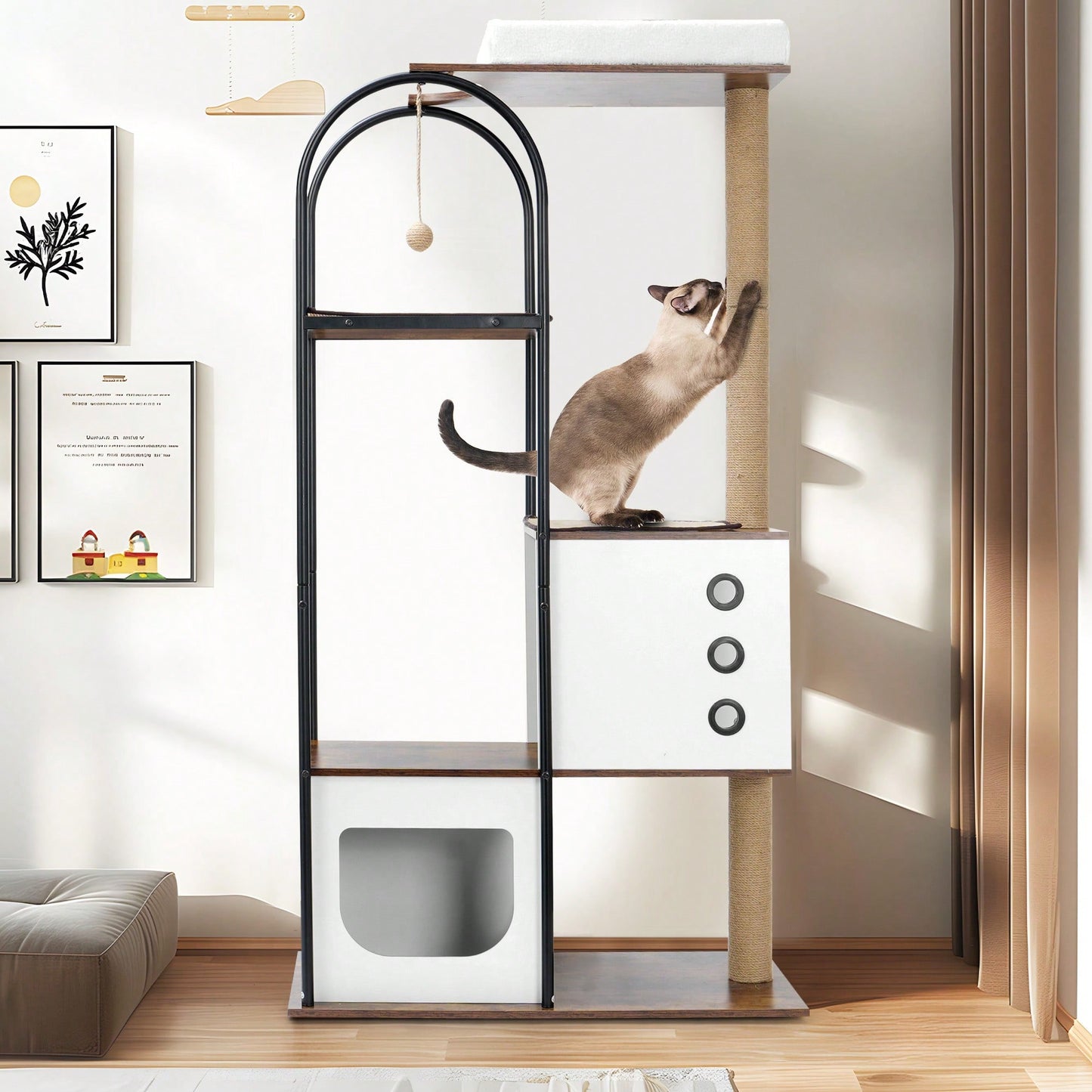 Modern Cat Climbing Tree Tower With Condo, Multi-Level Cat Furniture With Scratching Posts, Perches, And Cave, For Indoor Cats And Kittens