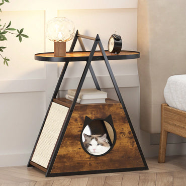 End Table With Cat Condo,Wood Cat Condo Black Vintage Pet Furniture