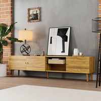 Mid Century Modern 70 Inch TV Stand for Up to 75 Inch TVs with Storage Cabinets and Open Shelf