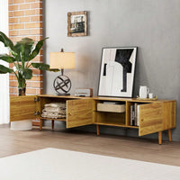 Mid Century Modern 70 Inch TV Stand for Up to 75 Inch TVs with Storage Cabinets and Open Shelf