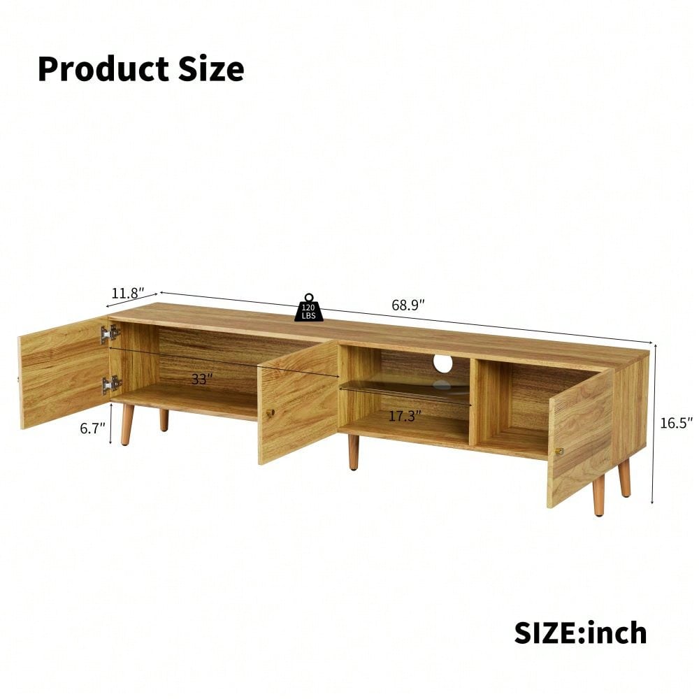 Mid Century Modern 70 Inch TV Stand for Up to 75 Inch TVs with Storage Cabinets and Open Shelf