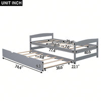 Twin Size Platform Bed Frame With Trundle Bed For Kids Teens Adults, Wood Slat Support, No Box Spring Needed, Gray