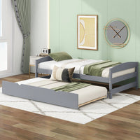 Twin Size Platform Bed Frame With Trundle Bed For Kids Teens Adults, Wood Slat Support, No Box Spring Needed, Gray