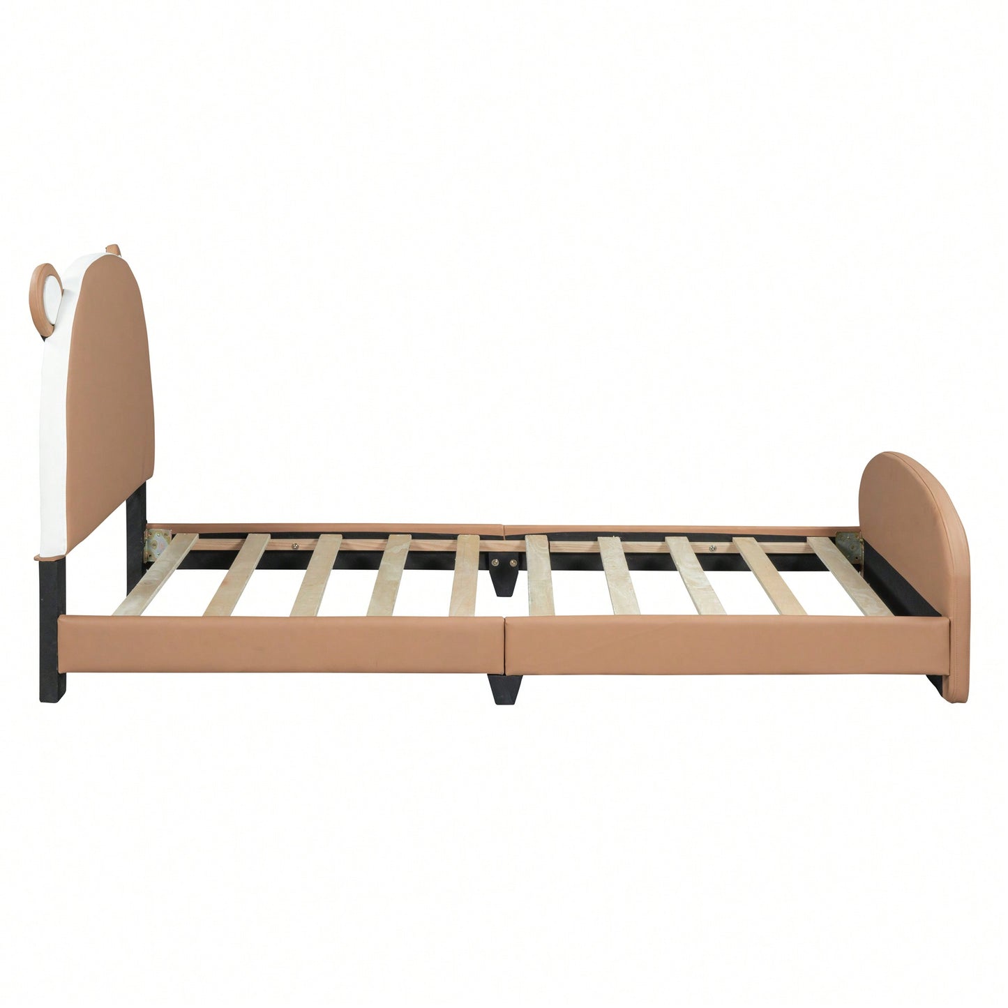 Twin Platform Bed Frame With Storage Pocket & Bear-Shaped Headboard, Wood Slat Support, No Box Spring Needed, Easy Assembly